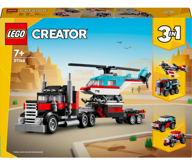 31146 Lego Creator – Náklaďák s plochou korbou a helikoptérou