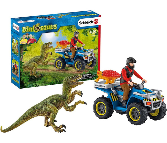 Schleich Dinosaurs – Velociraptor a čtyřkolka s figurkou 41466